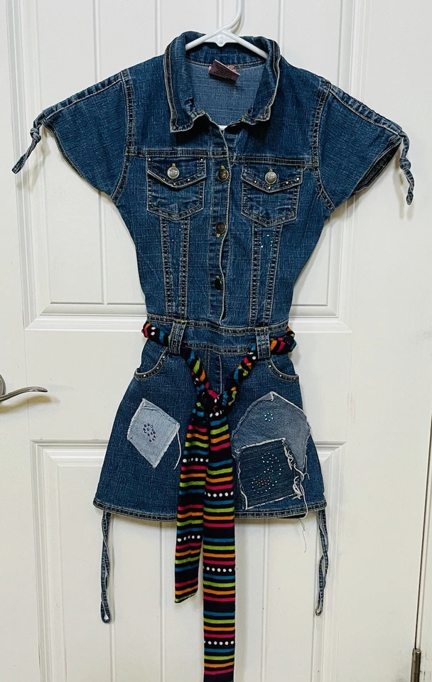 2B Real Denim Jean Dress with Crystal Embellished Belt for Size 7/8 Girl - Image 1 of 4