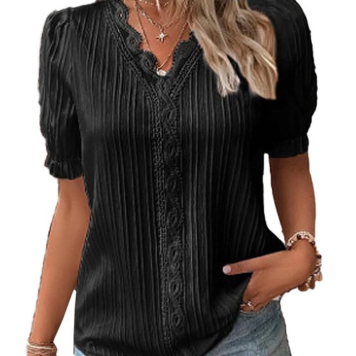 Prendas para el torso Base Sueltas Corto Pullover Verano Manga V Mujer Cuello Damas Camisa Blusa T - Imagen 9 de 47