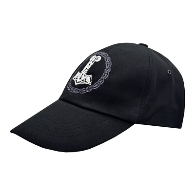 Thor's hammer cap with embroidered Mjolnir. Viking Nordic style. Asatru.