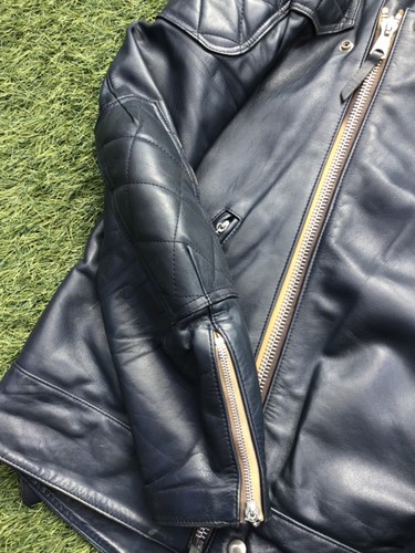 Lewis Leathers biker leather jacket vintage rare zip lined dark blue/black M/L - Picture 13 of 24