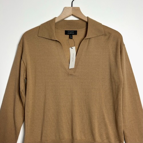 BANANA REPUBLIC Merino Wool Johnny Collar Sweater Camel Brown size Medium NWT - Picture 2 of 7
