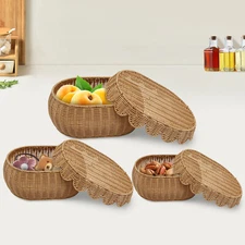 3pcs Storage Baskets With Lid Imitation Rattan Baskets For Living Room Kitchen