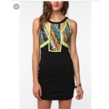 UO Sparkle & Fade Retro Neon Blast Bodycon Mini Dress Size XS