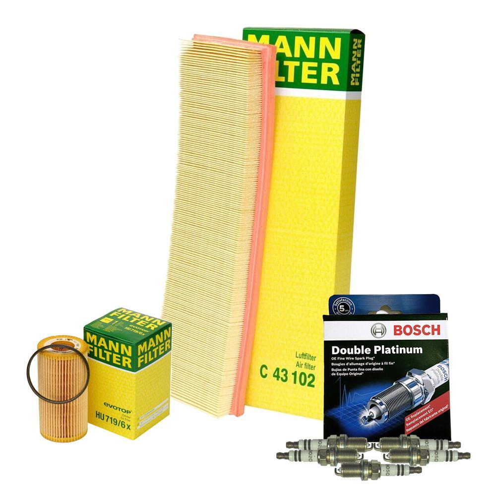 Mann-Filter Oil  Air Filter and 5 Bosch Double Platinum Spark Plugs Kit For VW