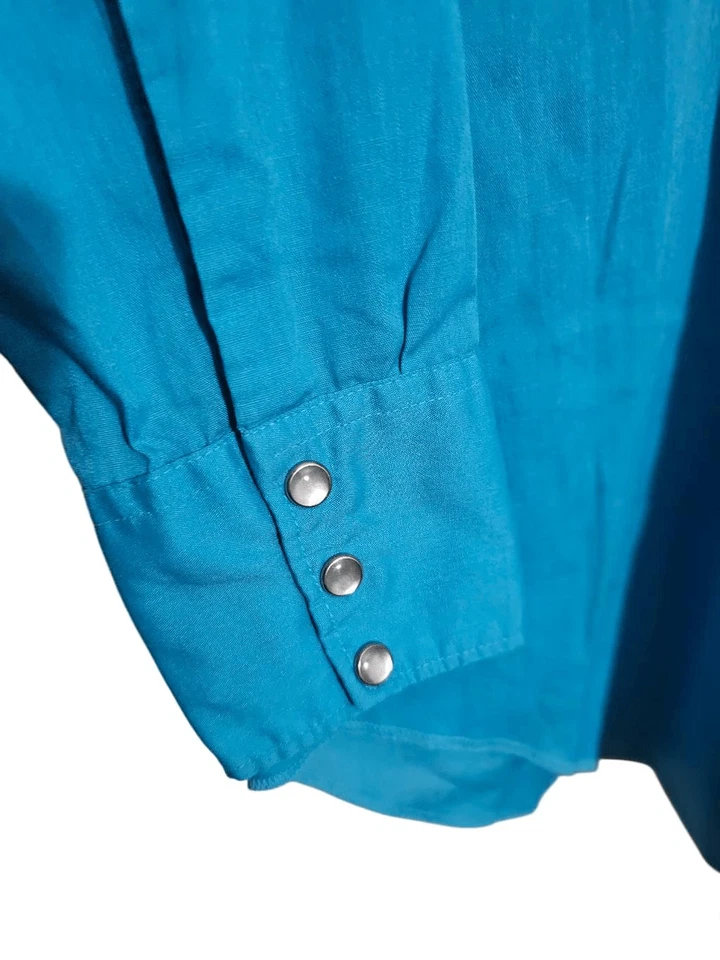 Camisa H Bar C verde azulado perla a presión cuello occidental vintage 14 1/2 cuello usada en excelente estado Foto 3 de 4