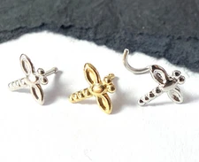 14kt Solid Gold Dragonfly Nose Ring 20g Yellow or White, Screw or Stud / Bone