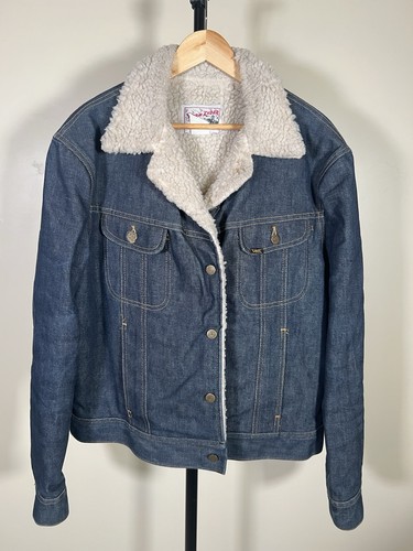 Lee Storm Rider Vintage Sherpa Lined Blue Denim Jean Jacket Coat Sz 48 Long XXL