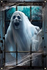 Halloween decor Ghost Window Cover,Spooky Large Curtain, Rope white Free Ship