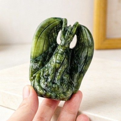 Natural Xiuyan Jade & Obsidian Flying Dragon Carving Crystal Reiki HealingStone 