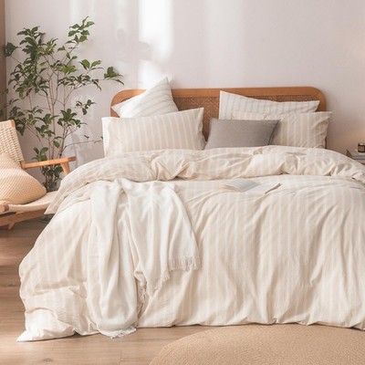 Duvet Cover Set 100% Washed Cotton Linen Feel Super Soft Comfortable Chic Lig...