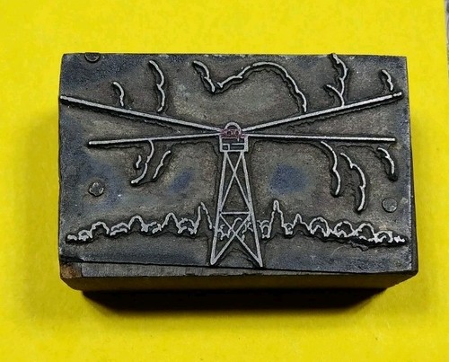 Antique VTG Lookout Tower Letterpress Print Type Ornament Cut Stamp Block