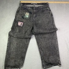 Slug Jeans XL Like JNCO Distressed Rear Lower Leg Hem Y2K Black Purple Thread