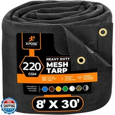 Xpose Safety Heavy Duty Mesh Tarp – 8' x 30' Multipurpose Black P