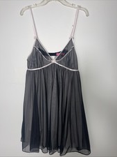 Betsey Johnson Babydoll Slip Gown Short Lingerie Sheer Black Pink L Adj Straps