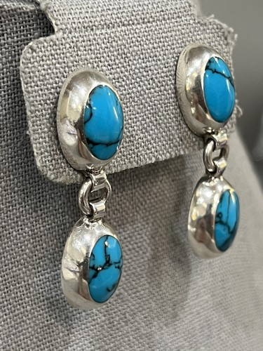 Vintage Sterling Silver 925 Blue Stone Post Earrings Dangle Signed TC 174 READ - Picture 4 of 16