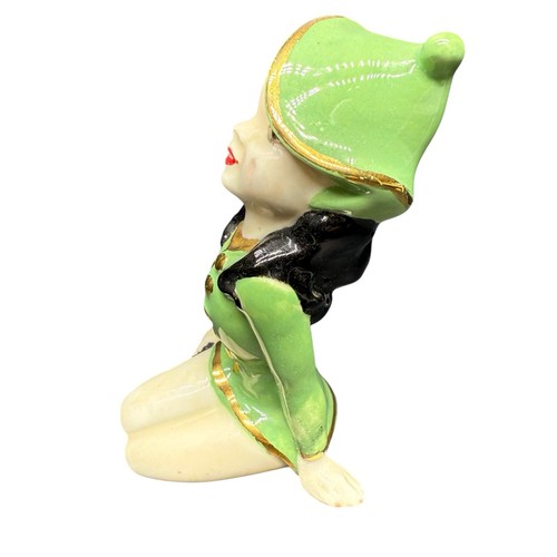 Vintage 3 Inch Female Sexy Pixie Elf Japan Ceramic Green Dress Gold Trim CHIPS - Picture 4 of 15