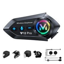 Motorcycle Intercom Helmet Bluetooth 5.4 Headset with 2-in-1 Mic IP56 Waterpr...