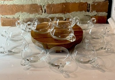 Vintage Punch Glasses 12 MCM Poland Hand Blown Atomic Riekes Crisa W Box