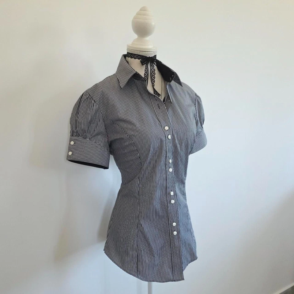 Blusa a rayas vintage y2k 00s 2000s manga corta moho coqueta oficina sirena L Foto 3 de 4