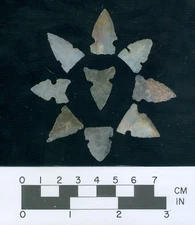 High Plains South Dakota-9 Plains Side Notch Agate/Chalcedony points-X-W. Hall