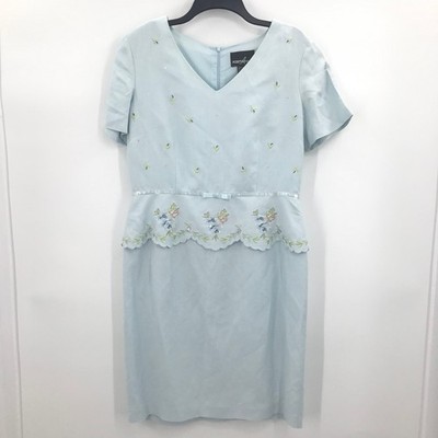 Positive Attitude Floral Scallop Drop Waist Overall Dress Short Sleeve Blue 12