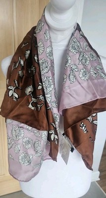 New W Tags MAX MARA Silk Scarf 34'' Square Flower Print Brown Pink White $145
