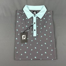FootJoy Golf Shirt Polo Sleeve Logo Floral Print Large Gray Polyester MSRP 95