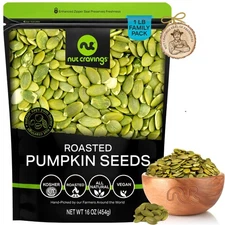 Roasted  Unsalted Pumpkin Seeds 16oz - Healthy Nut Snack, Pepitas
