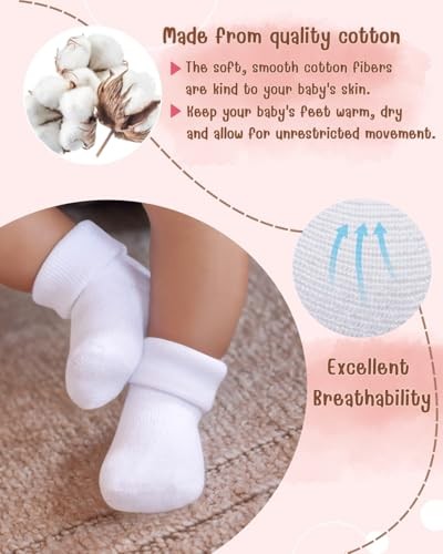 Newborn Baby Socks 0-6,6-12 Months Thick Terry Turn Cuff Socks for Unisex - Picture 4 of 6