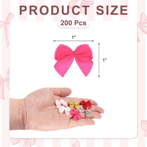 200 Pezzi Mini Fiocco Nastro 1" Mini Tessuto Raso Nastro Fiocchi Fiori, Rosso Rosa - Foto 2 di 5