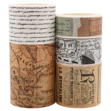Vintage Washi Tape Set, Assorted 5 Rolls of Decorative Colored Masking Tapes ...