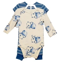 NWT Carters Boys 3 Piece Pants Set 6 Months Panda Bear Bodysuits Stripe