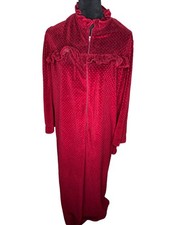 Vintage JCPenney Burgundy Velour Zip Front Robe Housecoat Size XL