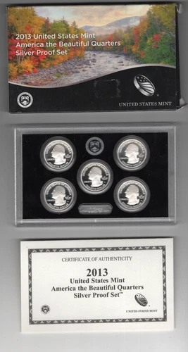 2013 UNITED STATES MINT SILVER PROOF SET AMERICA THE BEAUTIFUL .25¢ QUARTER SET