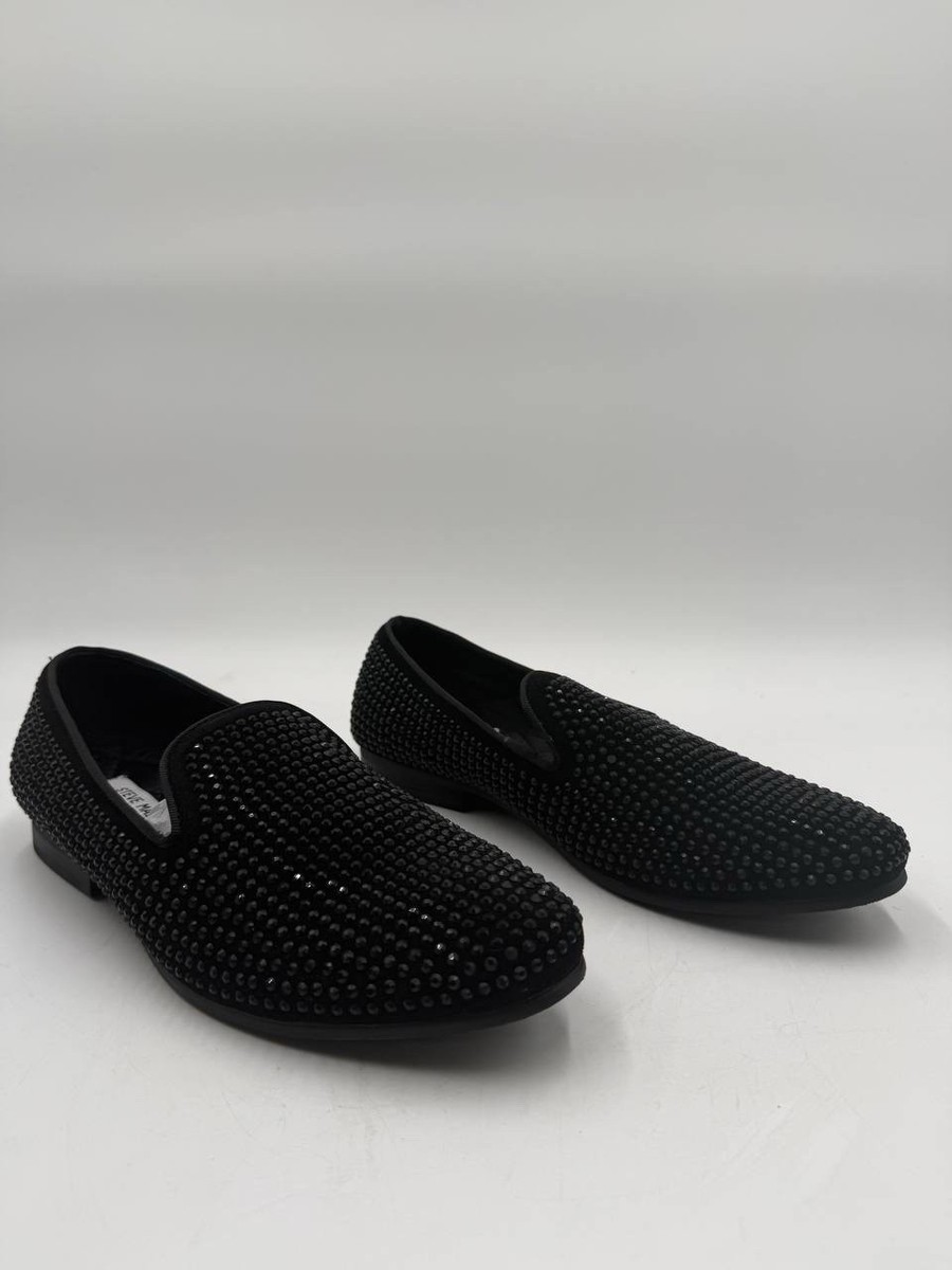 Steve Madden Caviar Black Bedazzled Rhinestone Loafers Size 