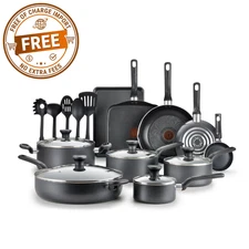 T-fal Easy Care, 20 Piece Non-Stick Pots and Pans Cookware Set, Grey Free Ship
