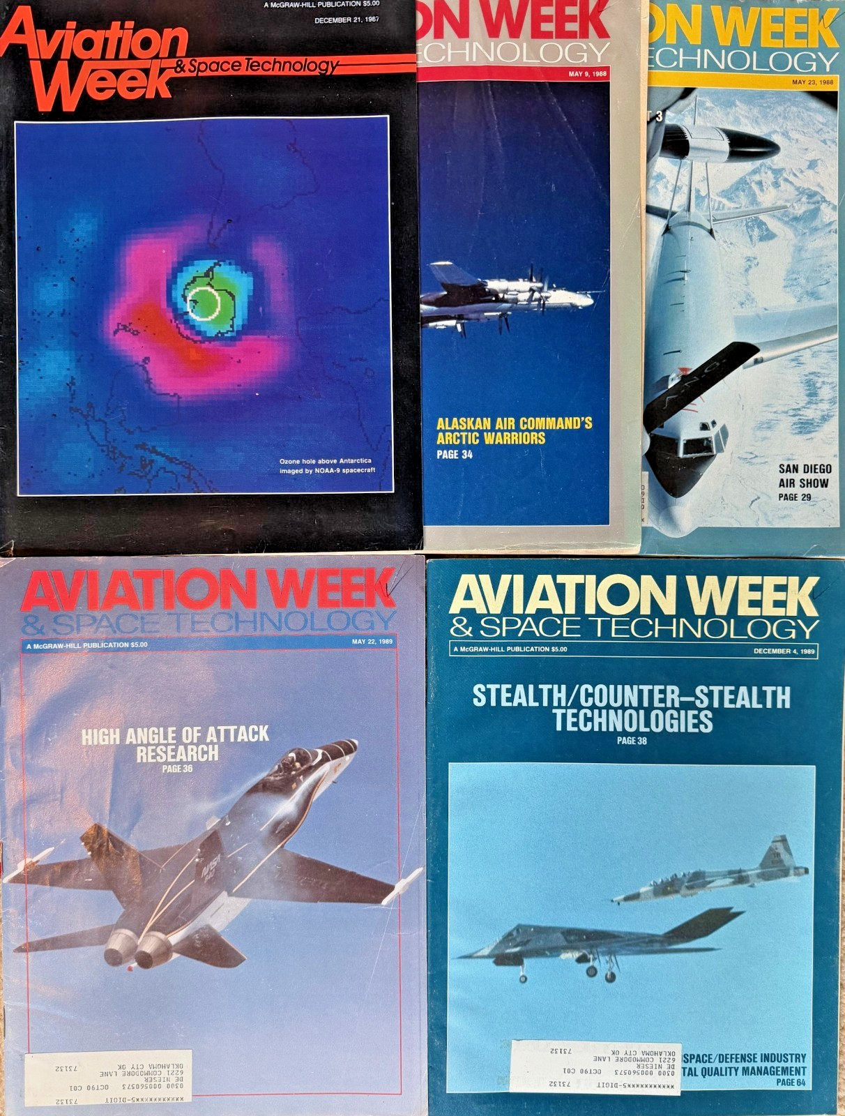 Aviation Week &Amp; Space Technology Magazine - Lot Of 5 - (1987-89) *Free Shipping*