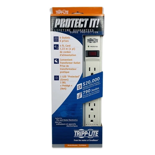 TRIPP LITE TLP604 Surge Protector 6 Outlet 4ft White With LED Power Strip 53 lot