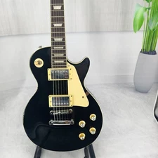 LP black finish electric guitar HH pickups chrome hardware mahogany body