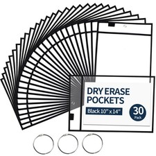 30 PCS Black Dry Erase Pocket Sleeves 10x13 Inch Job Ticket Holders Office