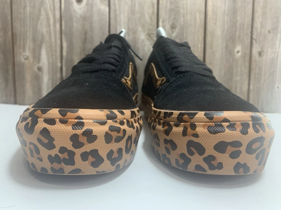 Vans Old Skool Plataforma Negro Marrón Estampado Leopardo Borde Zapatos Para Mujer Talla 8 Foto 3 de 4