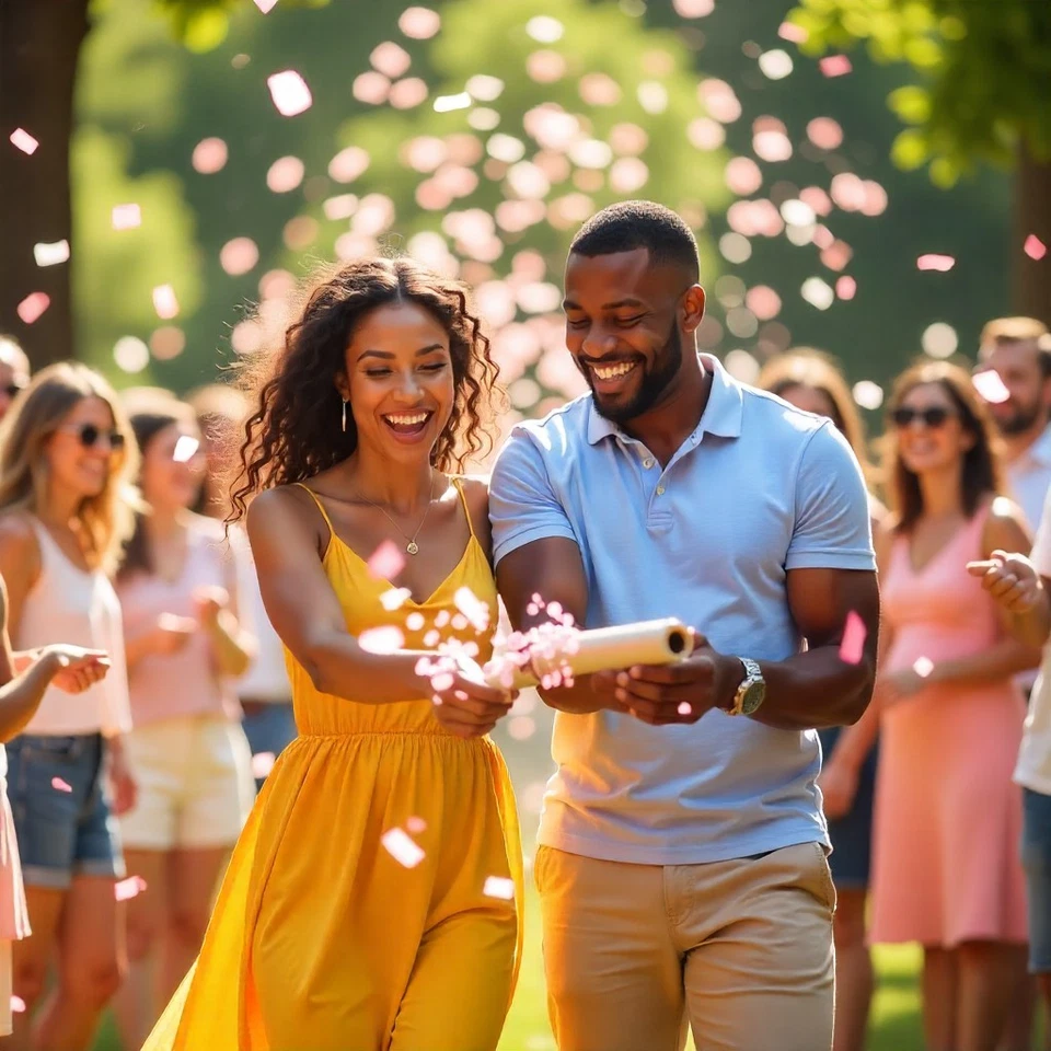 Cañón de confeti rosa revelación de género baby shower fiesta tirador de confeti rosa Foto 3 de 4