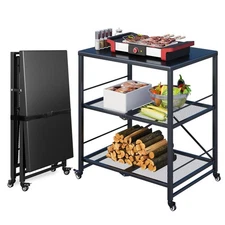 22in Outdoor Grill Table 3-Tier Pizza Oven Stand Stainless Steel For BBQ Prep US