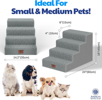 AKC 4-Step Pet Stairs Durable Non-Slip Steps Small Dogs Cats Washable Cover Lbs