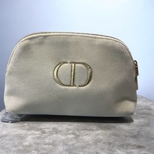Christian Dior Beauty White Velvet Cosmetic Makeup Pouch Bag Gold Zipper