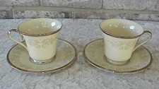 Vintage Lenox Snow Lily Cup and Saucer Sets (2) Platinum Band Marked NICE