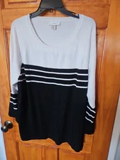 CJ Banks Women's Sweater Rayon Blend Size 3X Black And White Stretch NWOT 