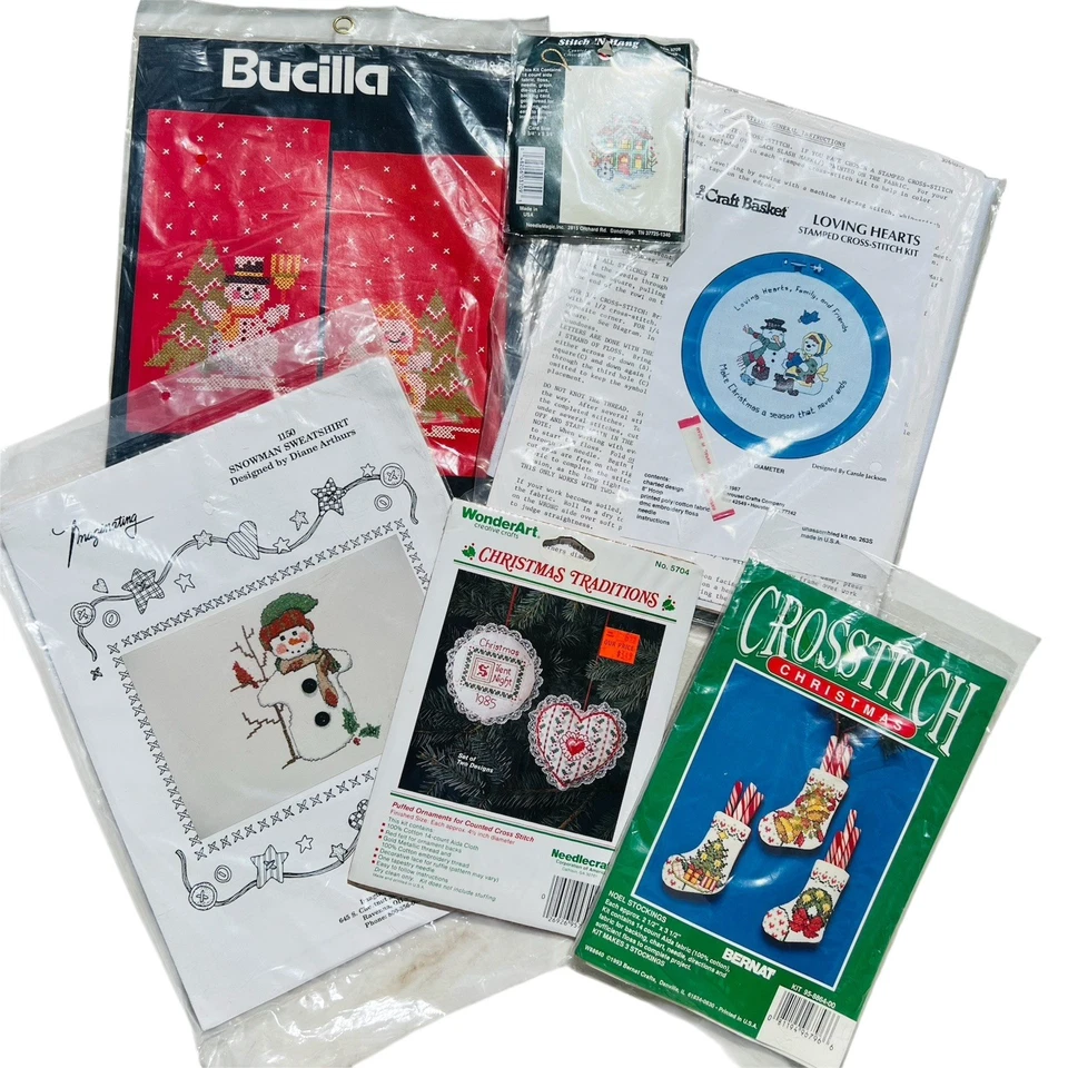 Lote de 6 kit artesanal vintage de Navidad punto de cruz años 80 90 Bucilla WonderArt Foto 2 de 4