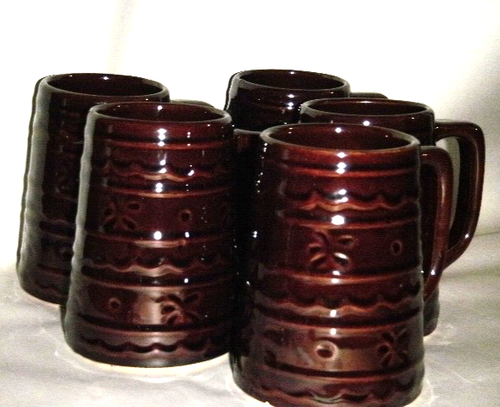 MARCREST MONMOUTH VINTAGE SET 5 MUGS TANKARDS BROWN GLAZE BEEHIVE DAISY & DOT - Picture 5 of 12
