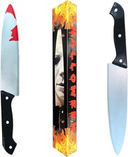 Halloween 2pc Fake Butcher Knife Prop Silver Red Horror Costume